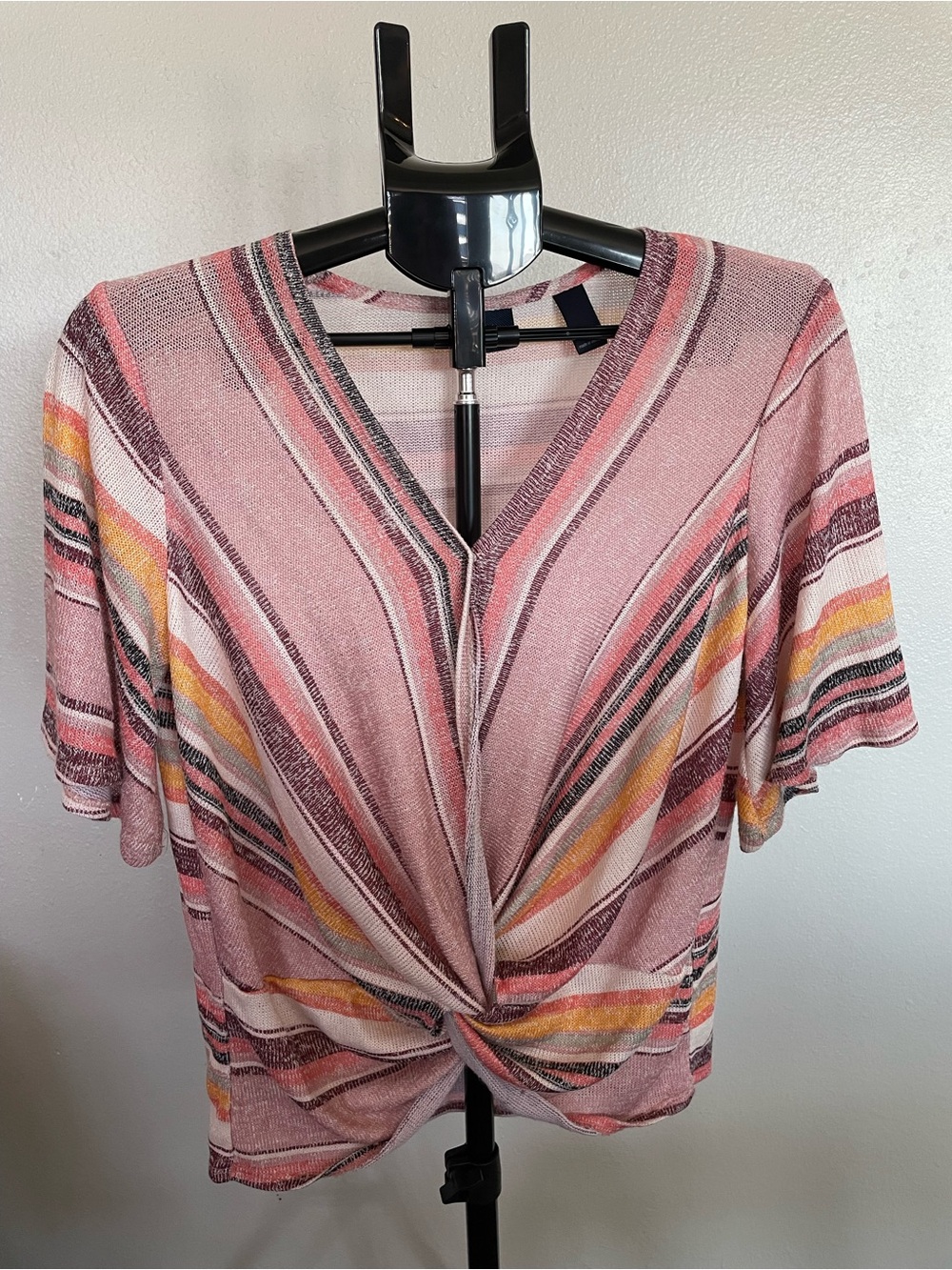 Pink Multicolor Striped Twist-Front Top